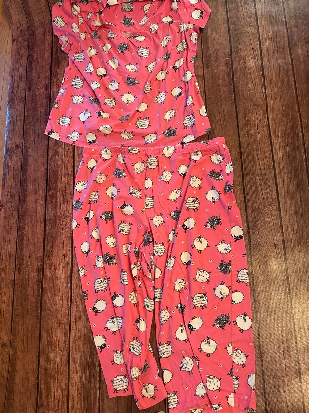 White Stag Pink Sheep-Print Two-Piece Pajama Set Sz L